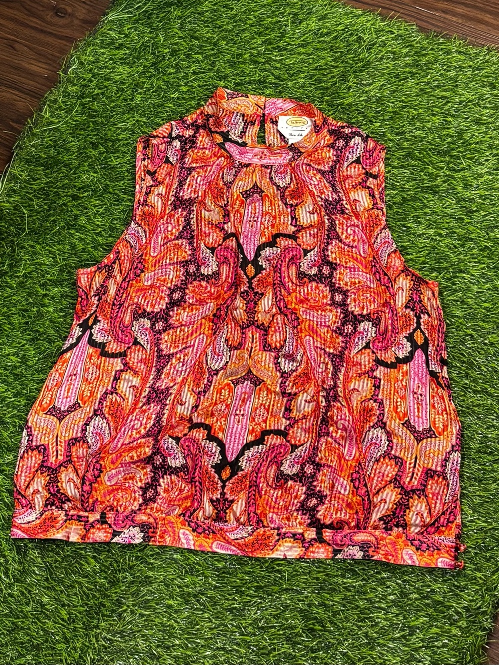 Talbots Sleeveless Paisley Print Tank Top - Pink & Orange